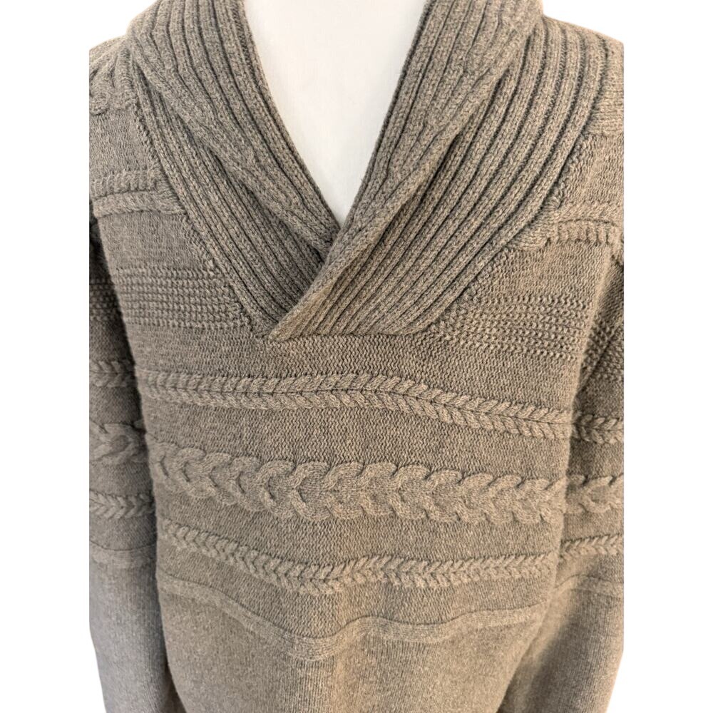 Marc Anthony Mens Cable Knit Sweater Shawl Collar XL Extra Large Brown Grandpa